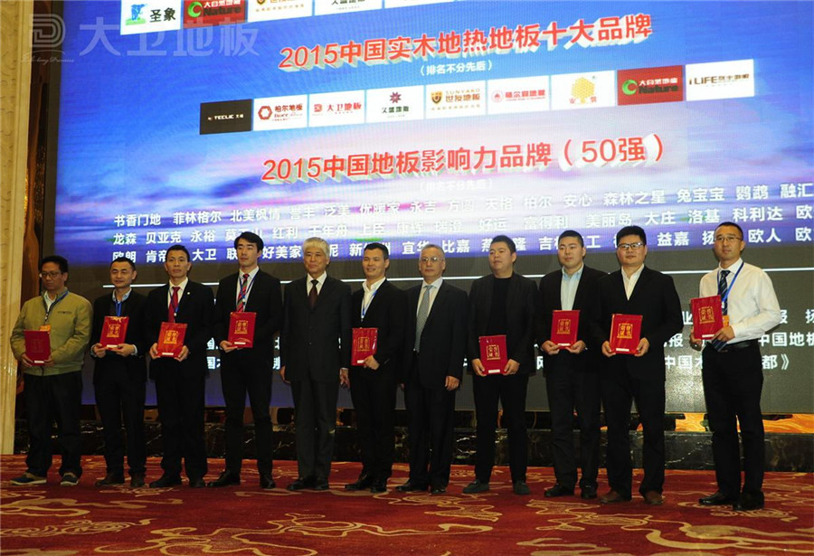 大卫地板董事长蒋卫（右二）获颁“2015中国实木地热地板十大品牌”.jpg